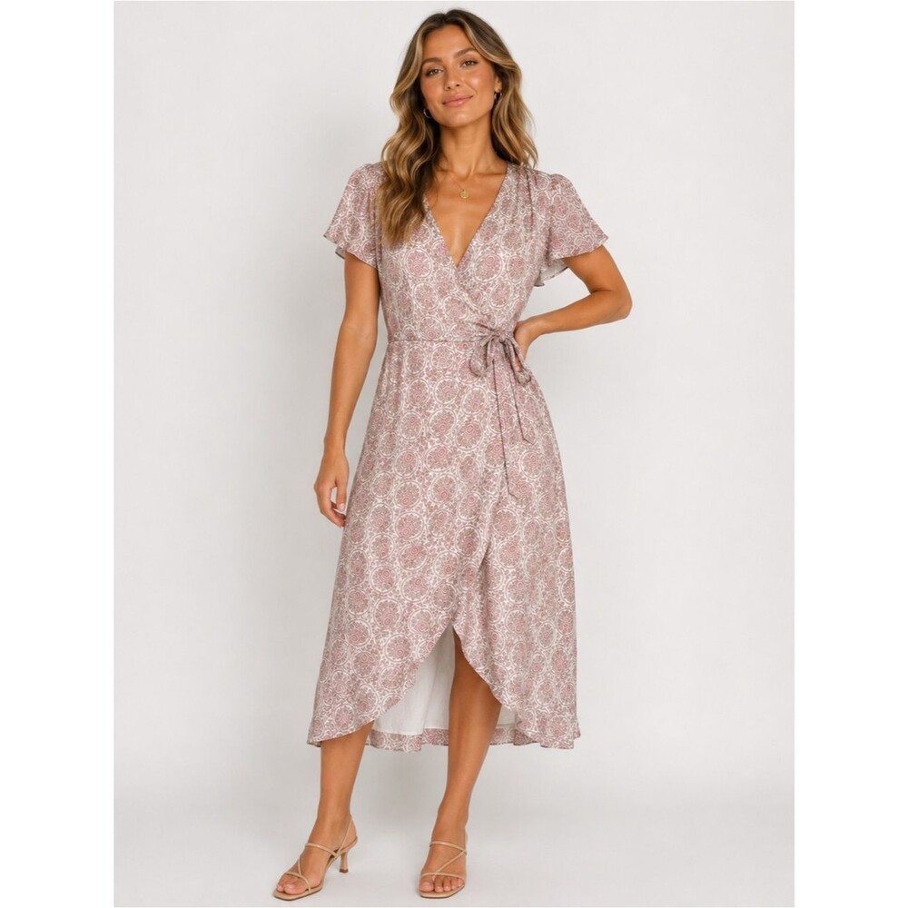 GAÂLA Pink Paisley Wrap Midi Dress NWT